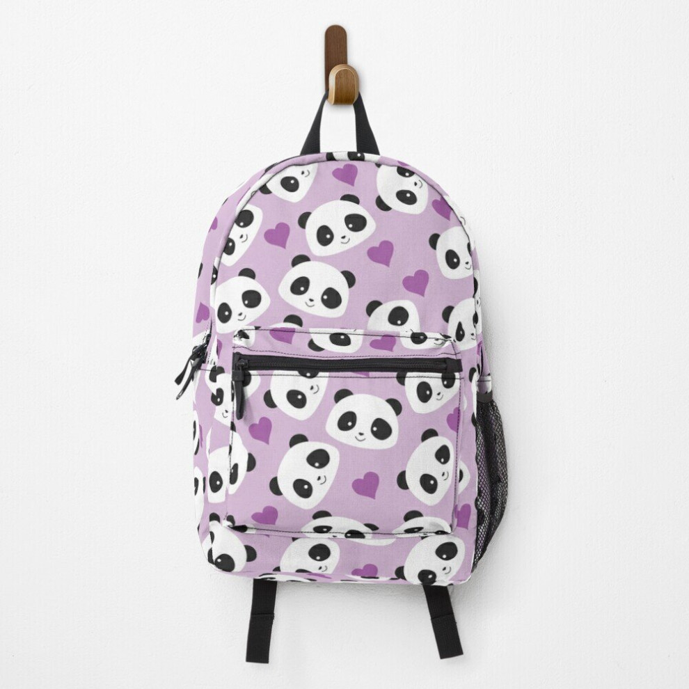 Backpack Cute Panda Purple Hearts Pattern Cute Gift Idea School Bag Travel 15"