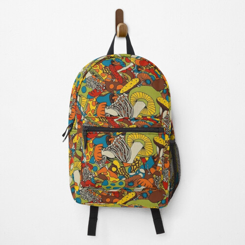 Backpack 70s psychedelic mushroom School Bag Travel 15"