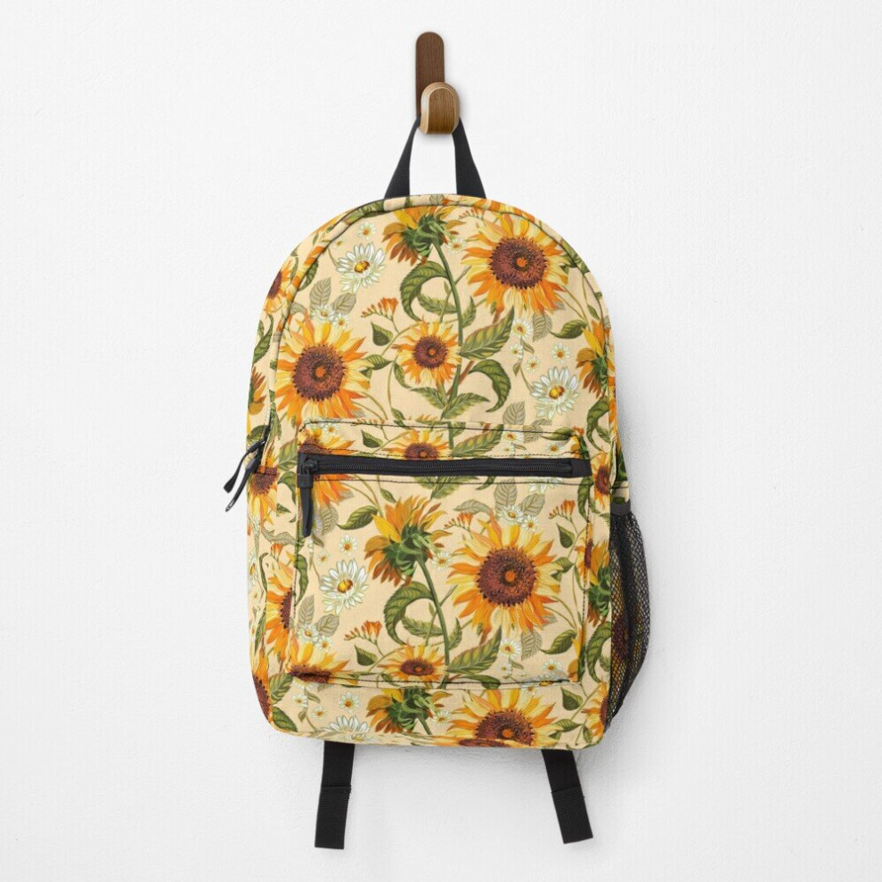 Famgem Backpack Sunflowers 70S Vintage Golden Retro Pattern, Yellow And Orange Flowers School Bag Travel 15" Orange,Yellow