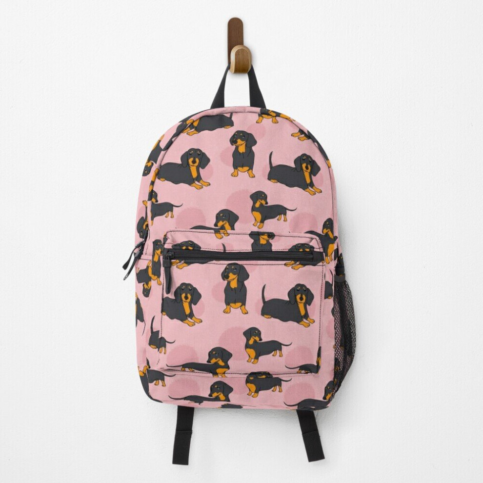 Backpack Pink Blue Tan Smooth Dachshund Pattern Pack School Bag Travel 15"