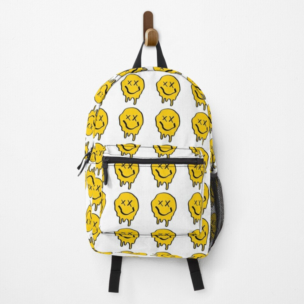 Famgem Backpack Funny Crossed Eyes Drippy Smiley Face Melting School Bag Travel 15"