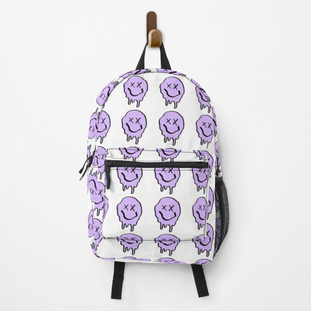 Backpack Funny Purple Crossed Eyes Drippy Smiley Face Melting School Bag Travel 15"