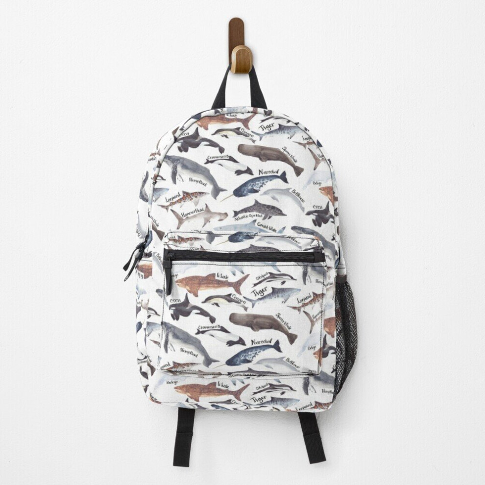 Backpack Types of whales, sharks and dolphins watercolour School Bag Travel 15"