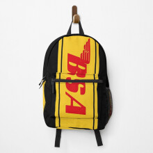 Backpack B.S.A motorcycle winged logo - red on yellow stripe School Bag Travel 15"
