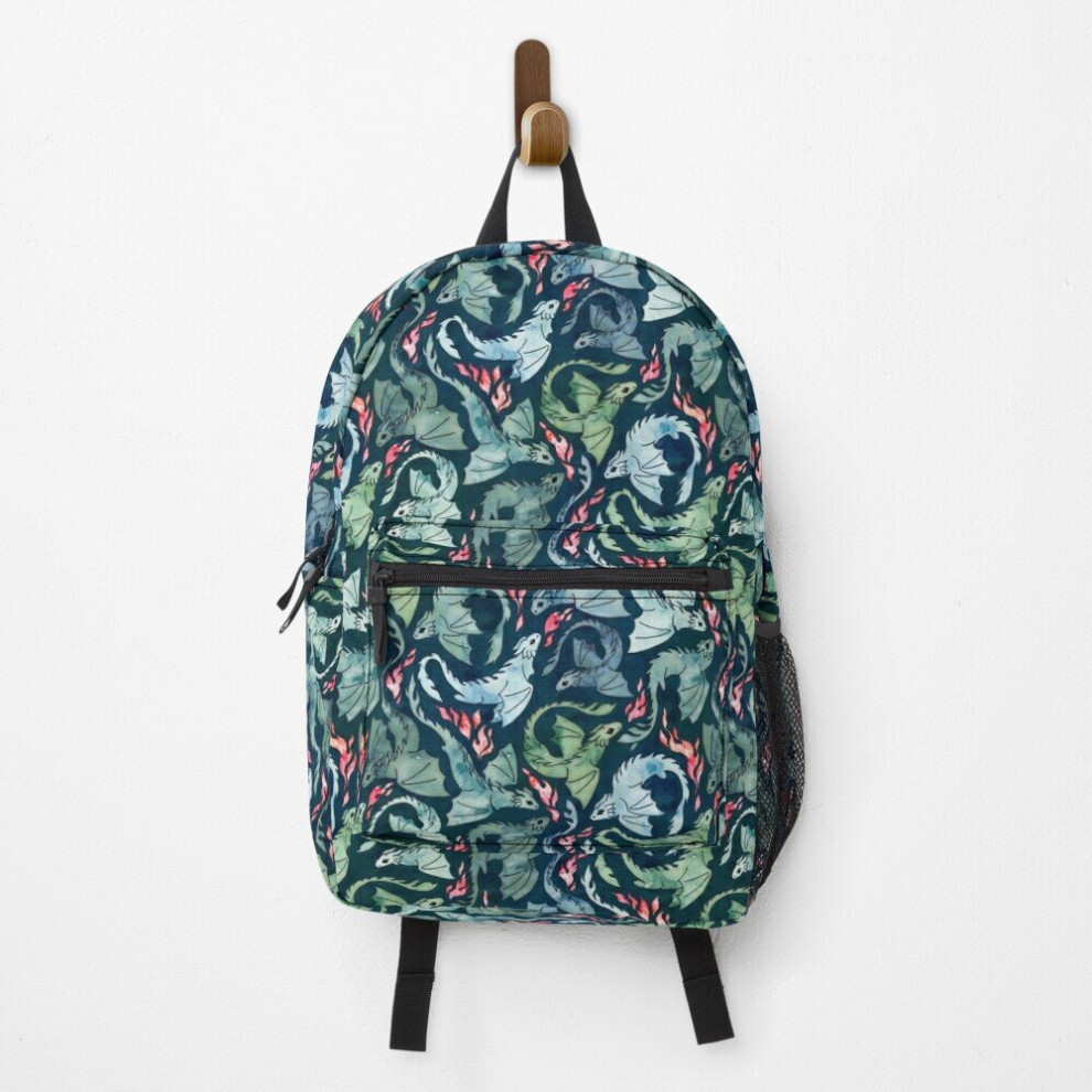 Famgem Backpack Dragon Fire Dark Blue Green School Bag Travel 15" Blue,Green