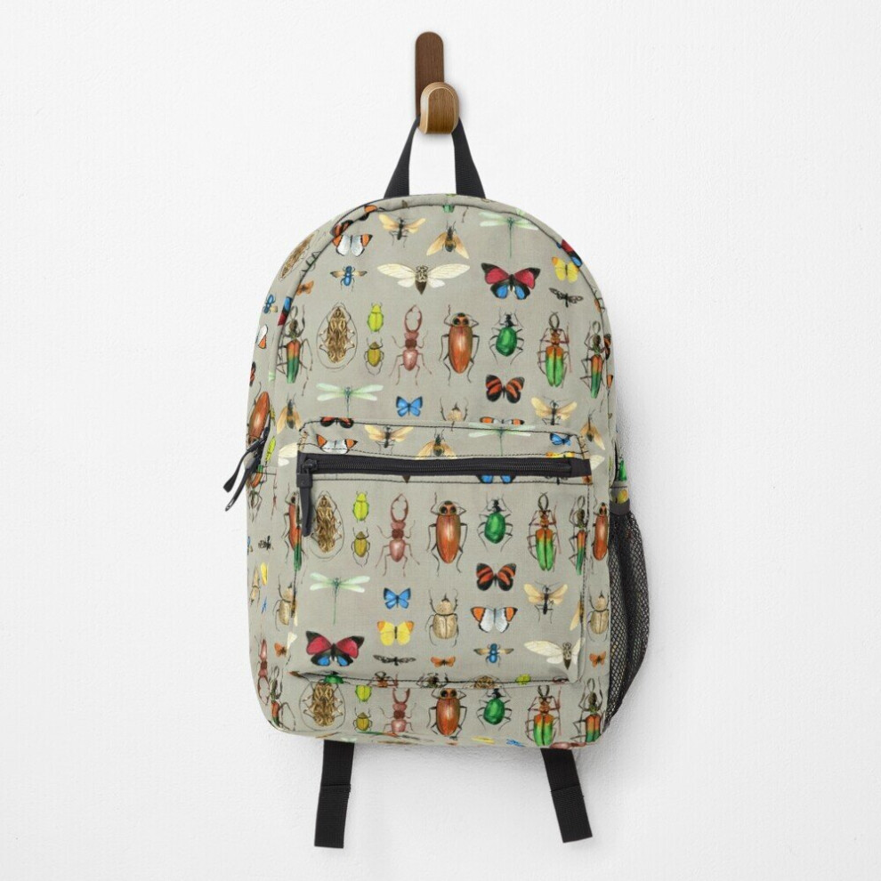 Backpack The Usual Suspects - Insects on grey - watercolour bugs pattern by Cecca Designs School Bag Travel 15"