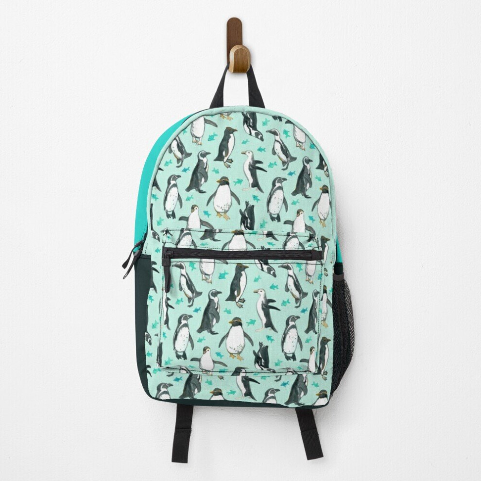 Famgem Backpack Lots Of Little Penguins On Mint School Bag Travel 15"