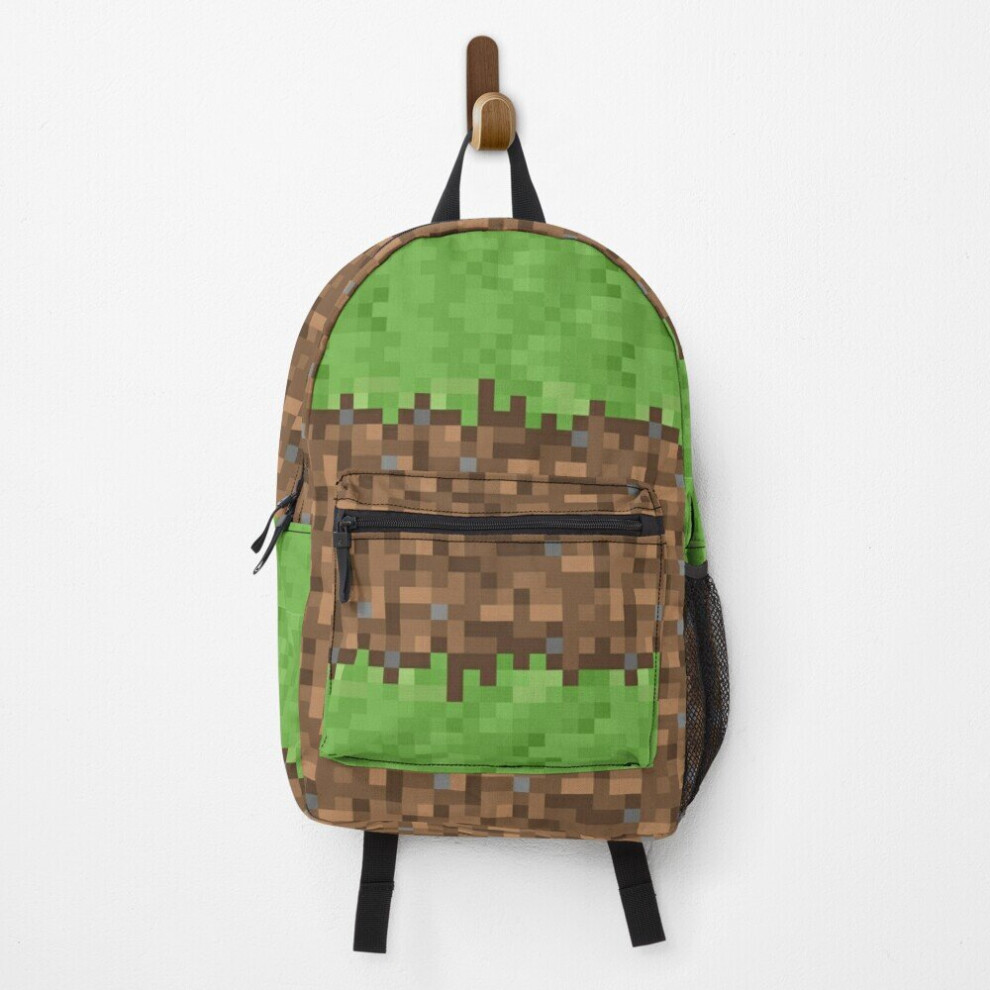 Backpack Minecraft Dirt With Grass School Bag Travel 15"