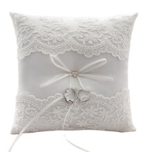 Pearls Lace Decor Ring Bearer Pillow Cushion for Engagement Marriage Proposal Wedding Ceremony Party 20x20cm