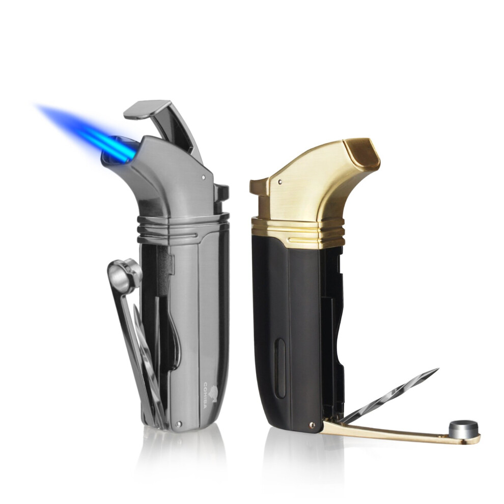 Wejoy Cohiba Metal Cigar Lighter Torch 2 Jet Flame Refillable With Cigar Punch Cutter Needle Butance Cigarette Tobacco Accessories