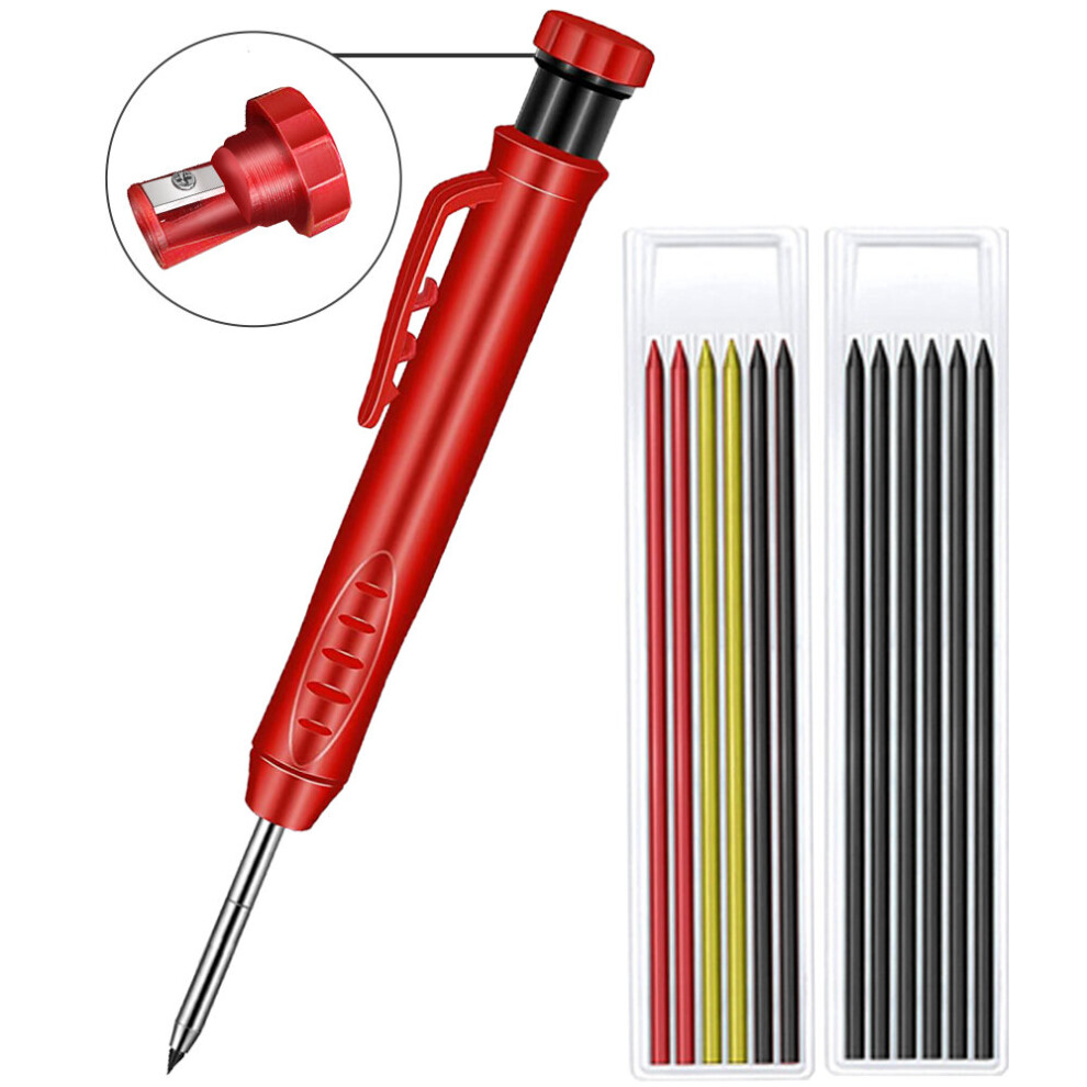 Solid Carpenter Pencil With Refill Leads And Sharpener Construction Pencil For Deep Hole Marker Marking Woodworking Tools 5063131969238