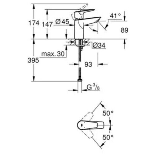 Grohe GROHE BauEdge Single Lever Mono Basin Mixer Tap Smooth Body Ecojoy 23330001 2
