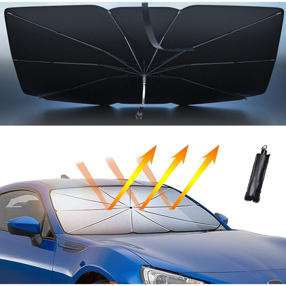 (S 123X65cm) Car Windshield Sun Shade Umbrella Foldable Visor Cover With Bendable Handle 768611148329