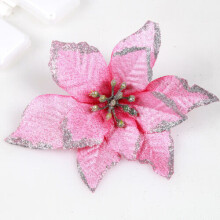 ( Pink) Artificial Christmas Glitter Flowers Hanging Poinsettia Xmas Party Tree Decor