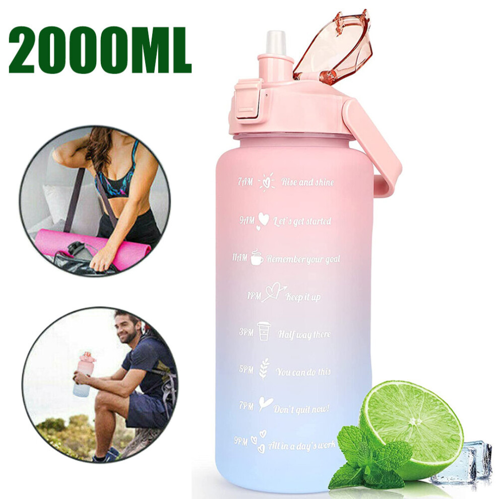 2L Sports Water Bottle Gym Travel Drinking Leakproof Bottle With Straw