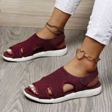 (Wine Red, Tag Size 41=UK Size 6) Womens Casual Orthopedic Shoes Wedge Sandals Ladies Walk Slingback Summer Flats