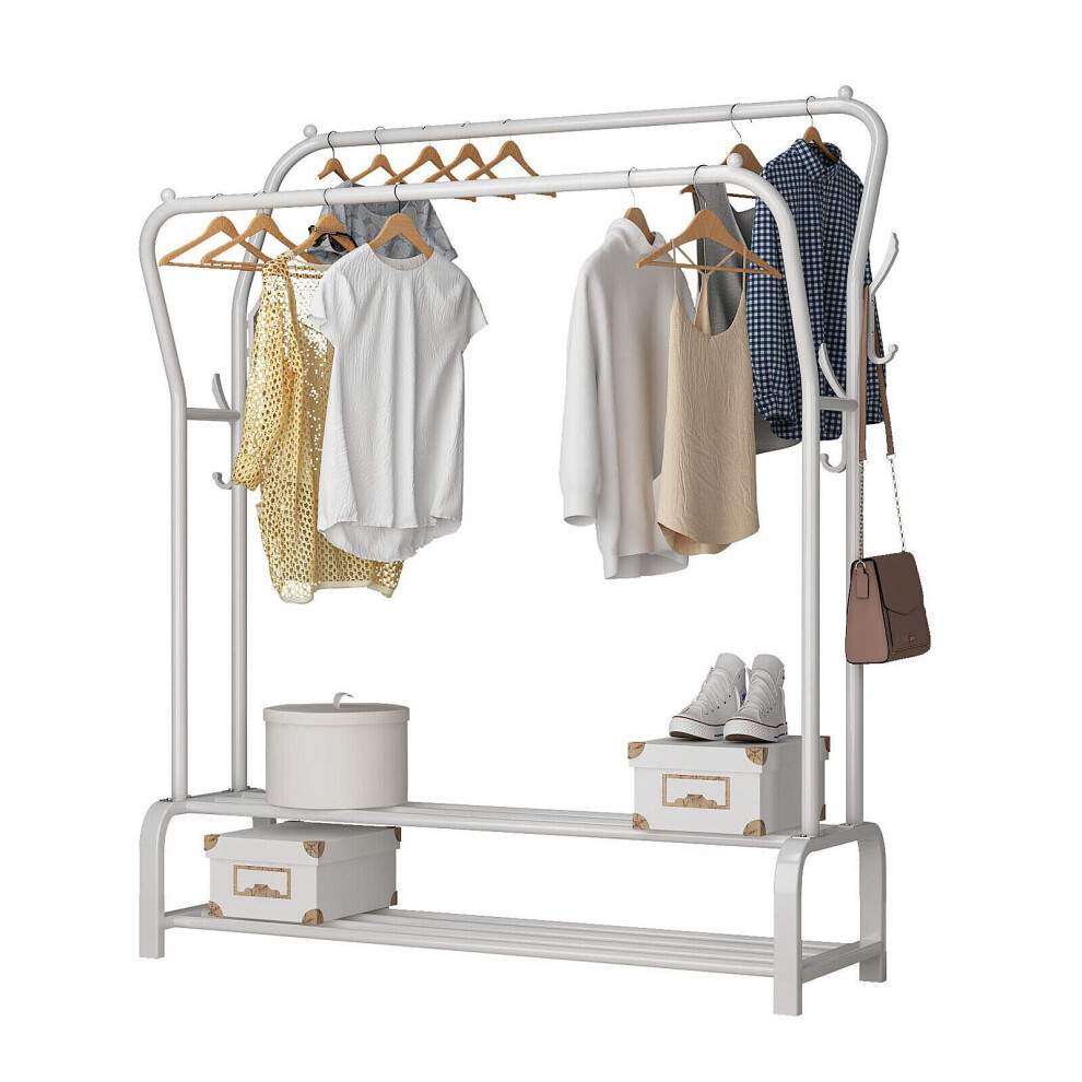 White Garment Rack Drying Freestanding Hanger Double Clothing Rails