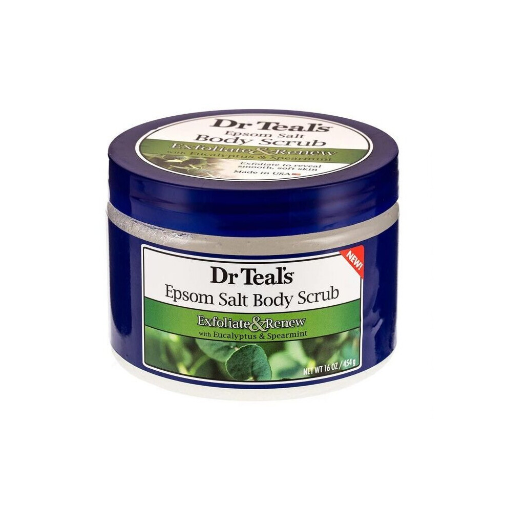 Dr Teal's Epsom Salt Body Scrub Exfolaite & Renew with Eucalyptus & Spearmint 454g | Soothing Scrub, Refreshing Body Scrub for Smooth, Soft Skin
