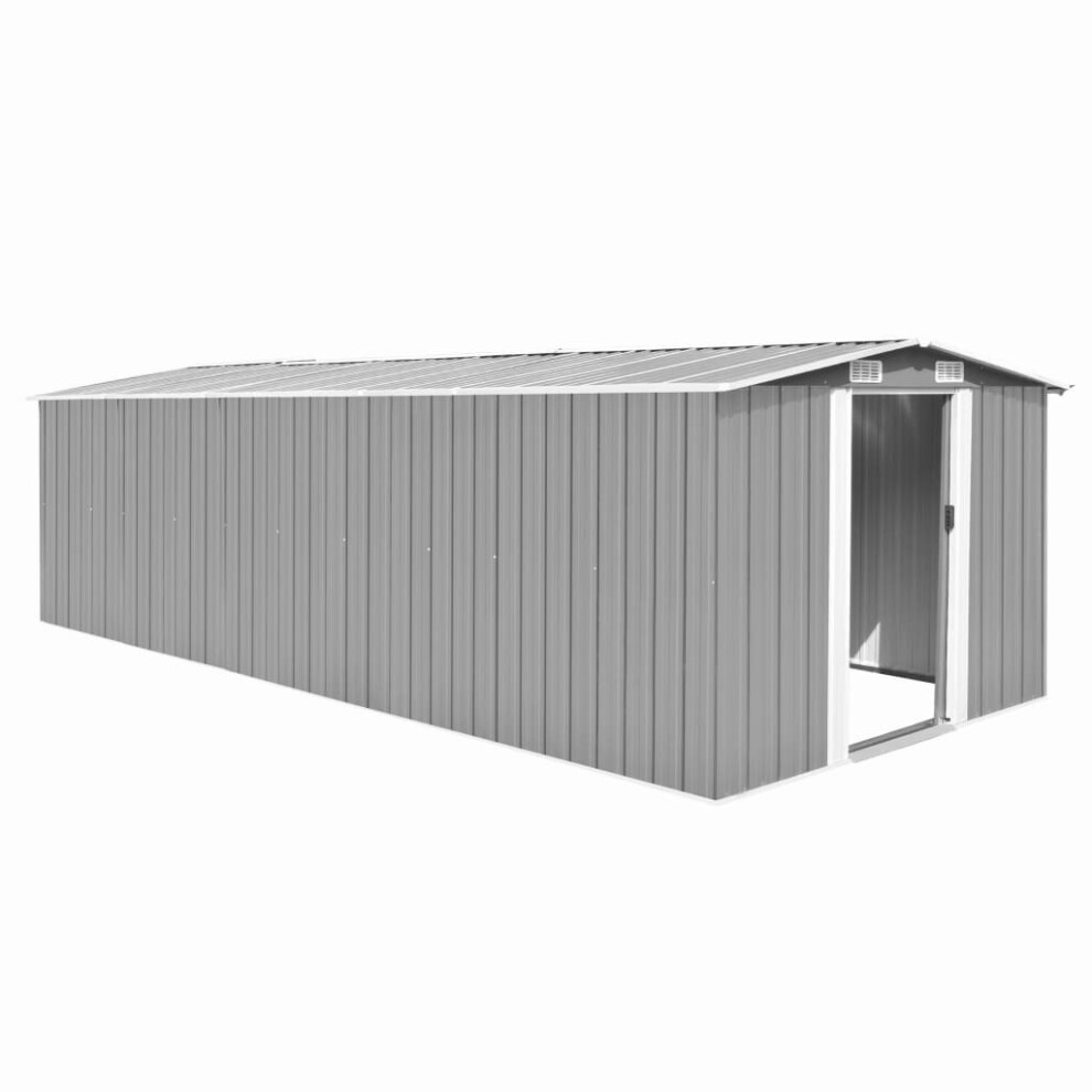 vidaXL Garden Shed 257x580x181cm Metal Grey Outdoor Tool Storage House Cabin