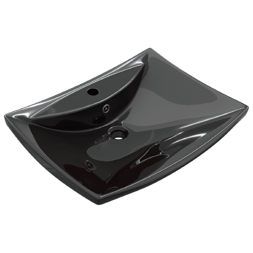 vidaXL Ceramic Basin Rectangular Black with Overflow Faucet Hole Bathroom Sink