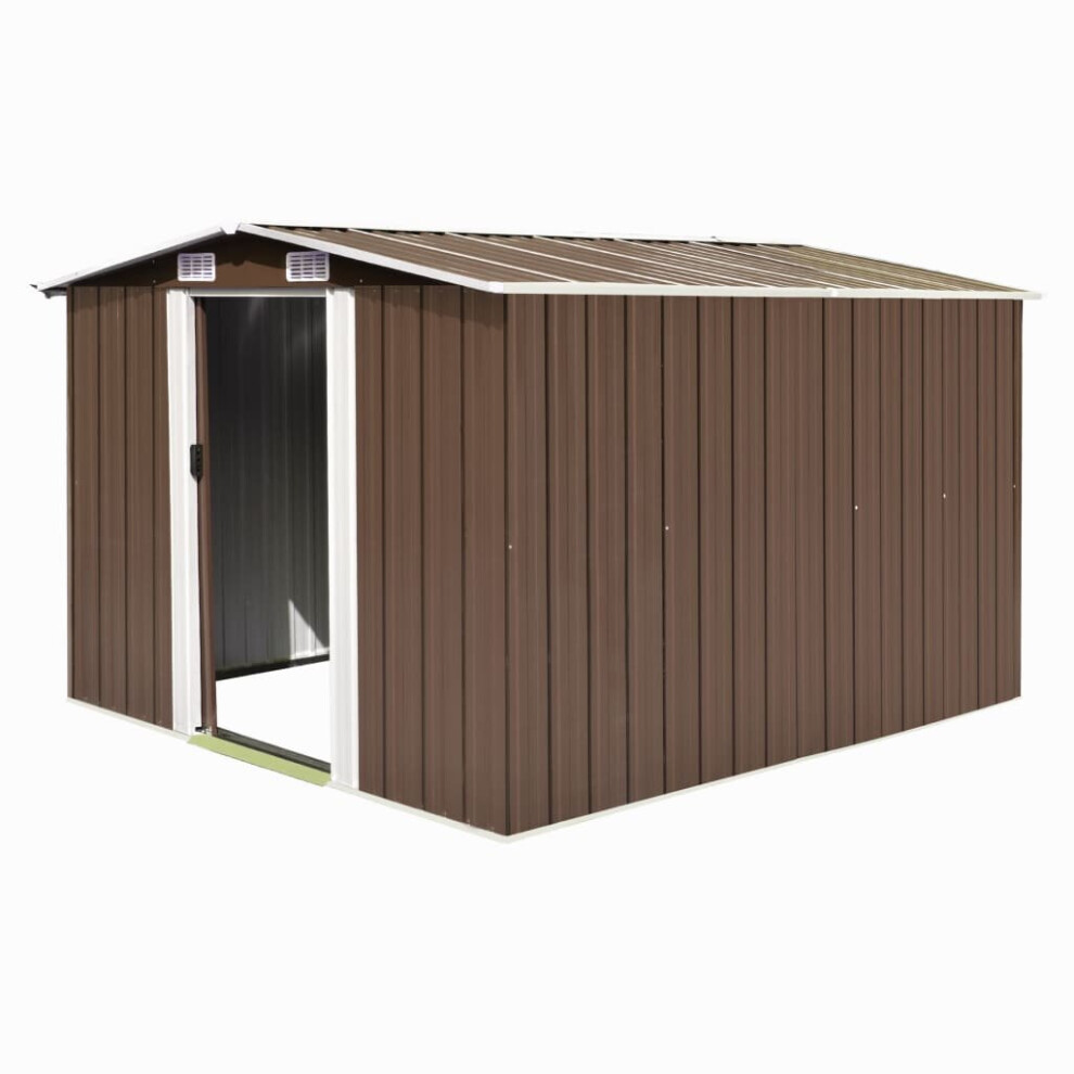 vidaXL Garden Shed 257x298x178cm Metal Brown Outdoor Tool Storage House Cabin