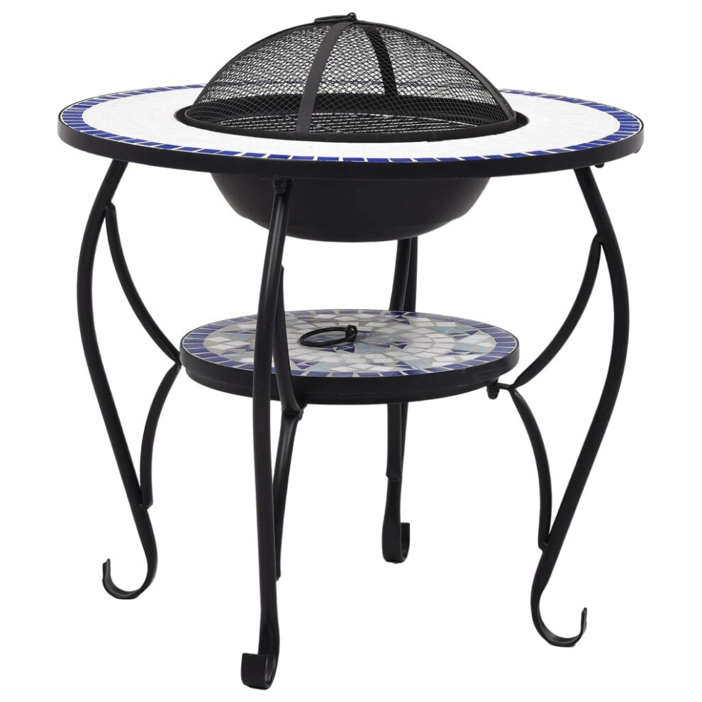 Vidaxl Mosaic Fire Pit Table And Ceramic Barbecue Bbq Fireplace Blue/White