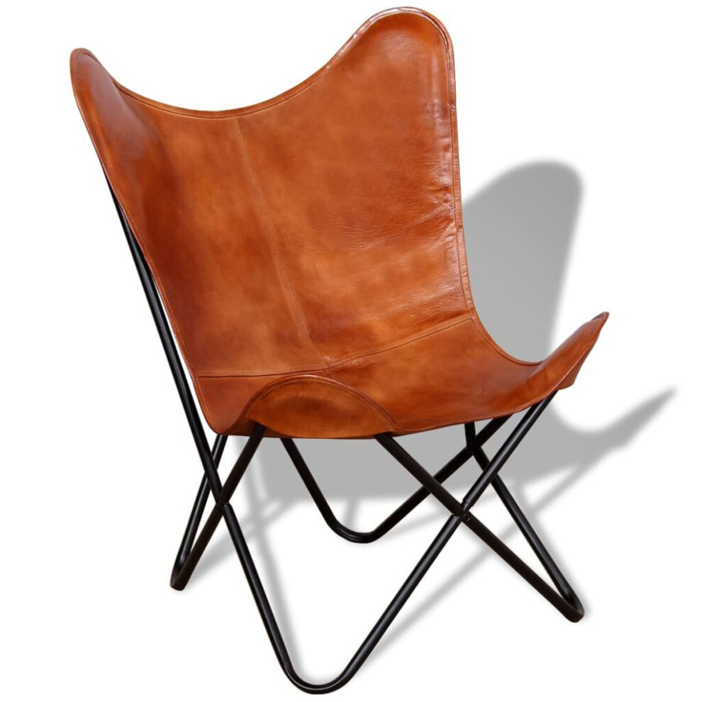 vidaXL Butterfly Chair Brown Real Leather Armchair Sleeper Chair Furniture