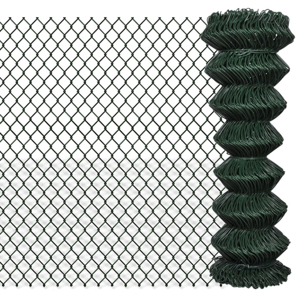 vidaXL PVC-Coated Chain Link Fence 1.25m x 25m (Green) 60x60mm Mesh, 2.6mm Wire, UV/Weather Resistant - Code 140350