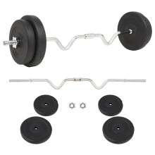 vidaXL Barbell Set 30kg Curl Bar Weight Plate Gym Training Exercise Equipment