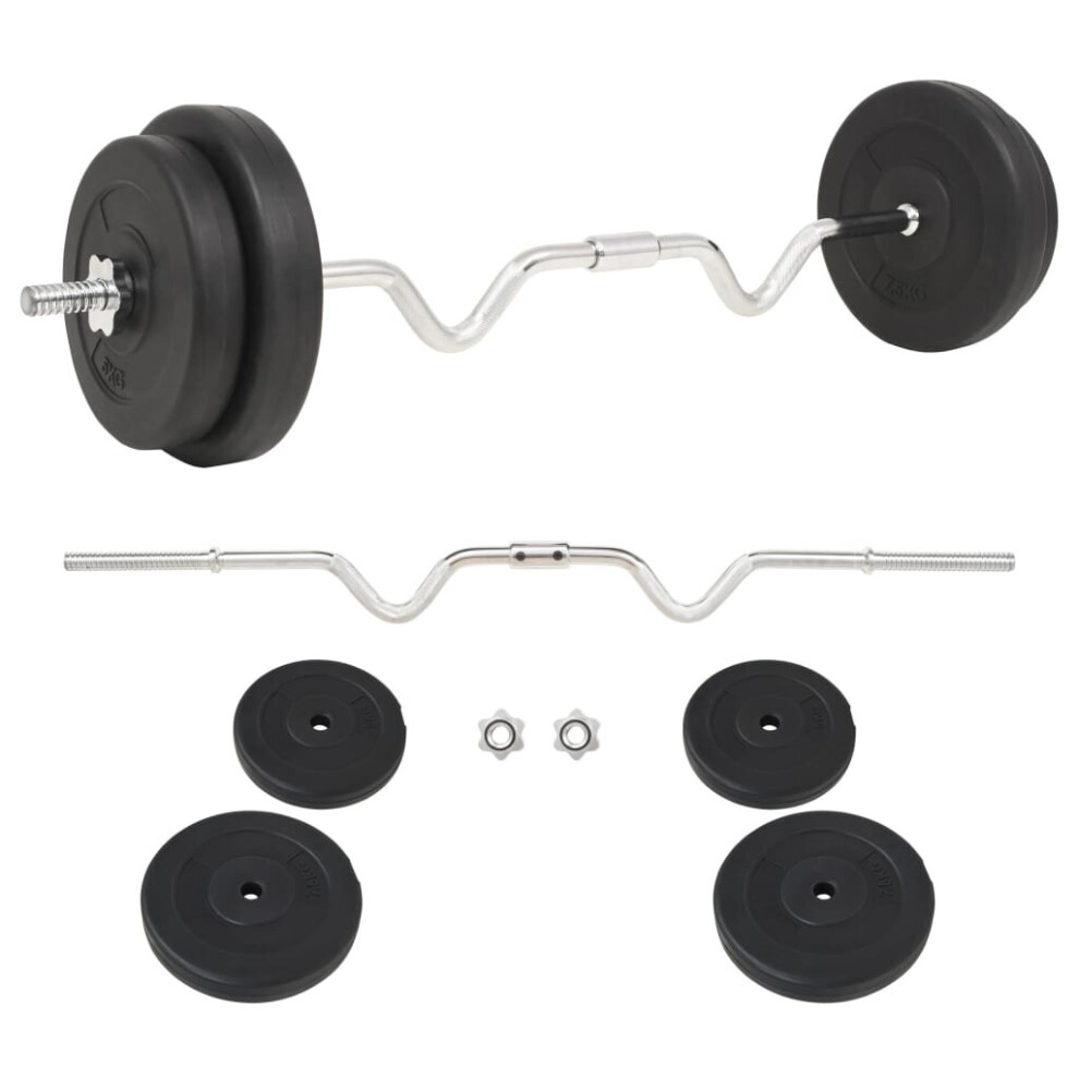 Vidaxl Barbell Set 30Kg Curl Bar Weight Plate Gym Training Exercise Equipment