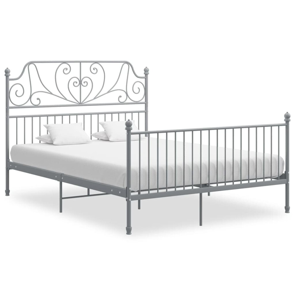 Vidaxl Bed Frame Grey Metal Home 160X200 Cm Bedroom Furniture Unit Bedstead