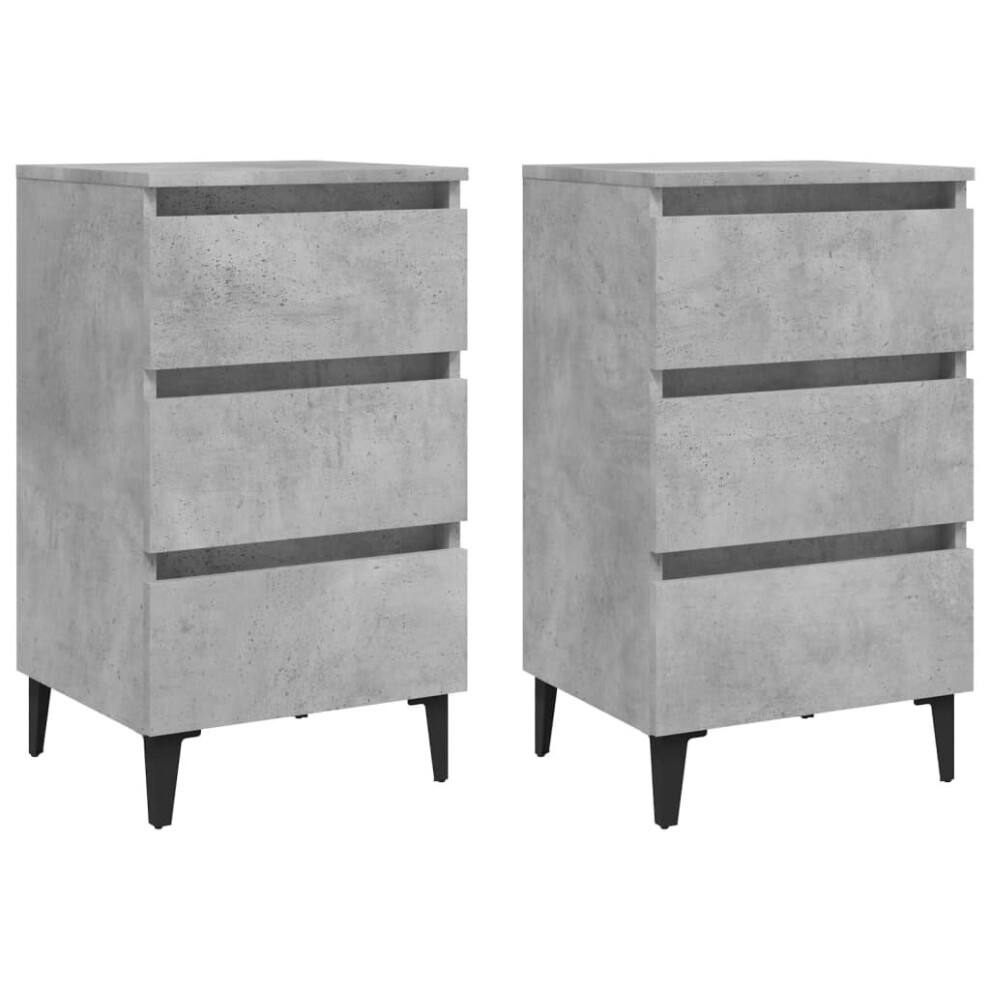 vidaXL 2x Bed Cabinets with Metal Legs Concrete Grey Nightstand Home Table