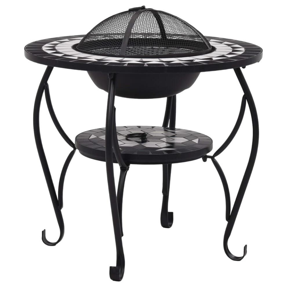 vidaXL Mosaic Fire Pit Table Black and White Ceramic Barbecue BBQ Fireplace