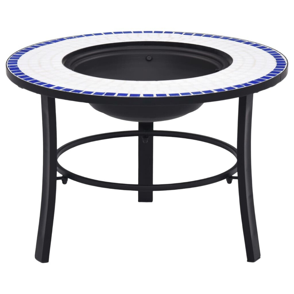 Vidaxl Mosaic Fire Pit & 68Cm Ceramic Tile Firepit Garden Bbq Stove Blue/White