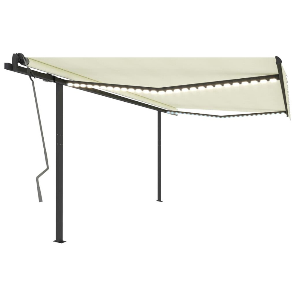 vidaXL Manual Retractable Awning with LED 4x3 m Cream Balcony Outdoor Patio