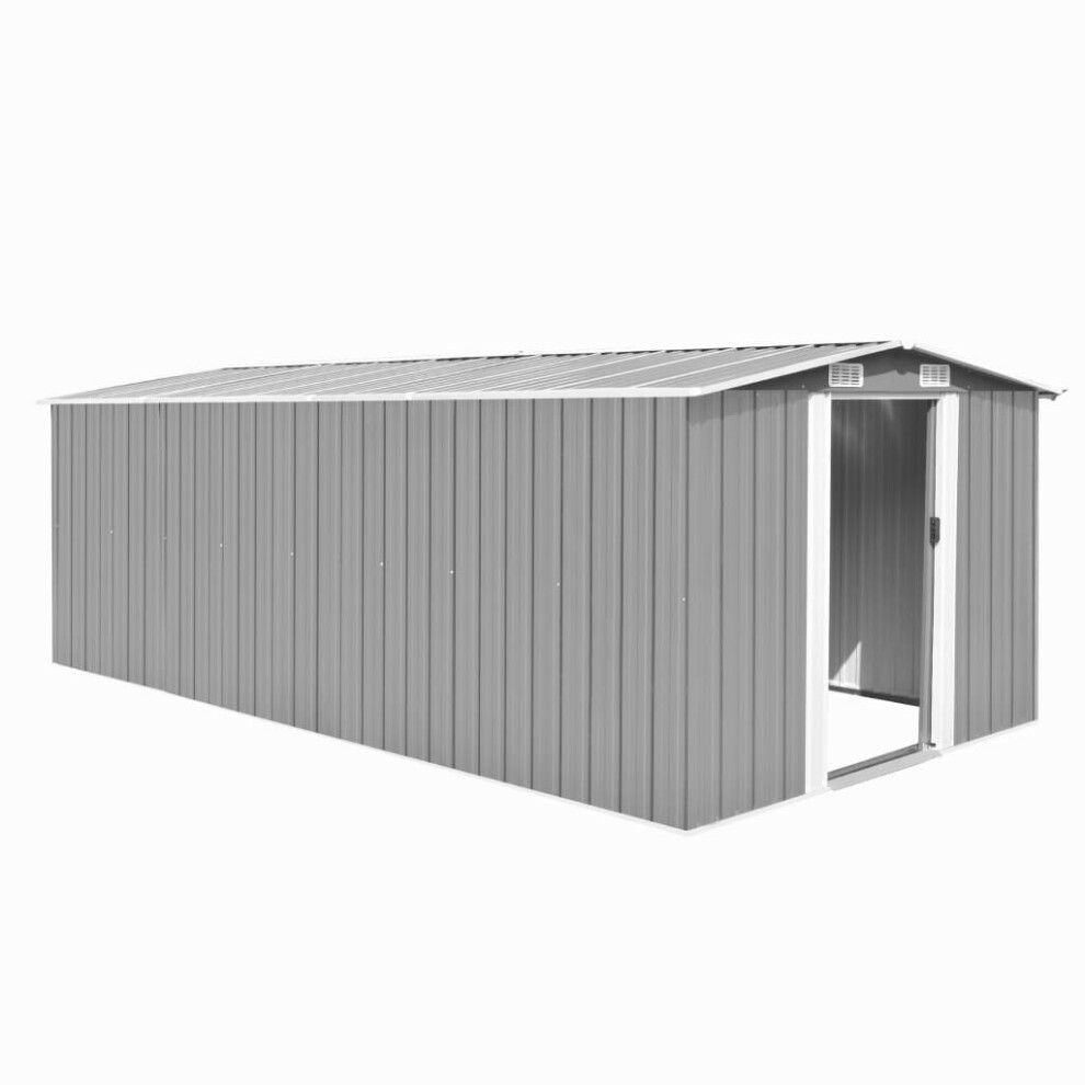 vidaXL Garden Shed 257x489x181cm Metal Grey Outdoor Tool Storage House Cabin