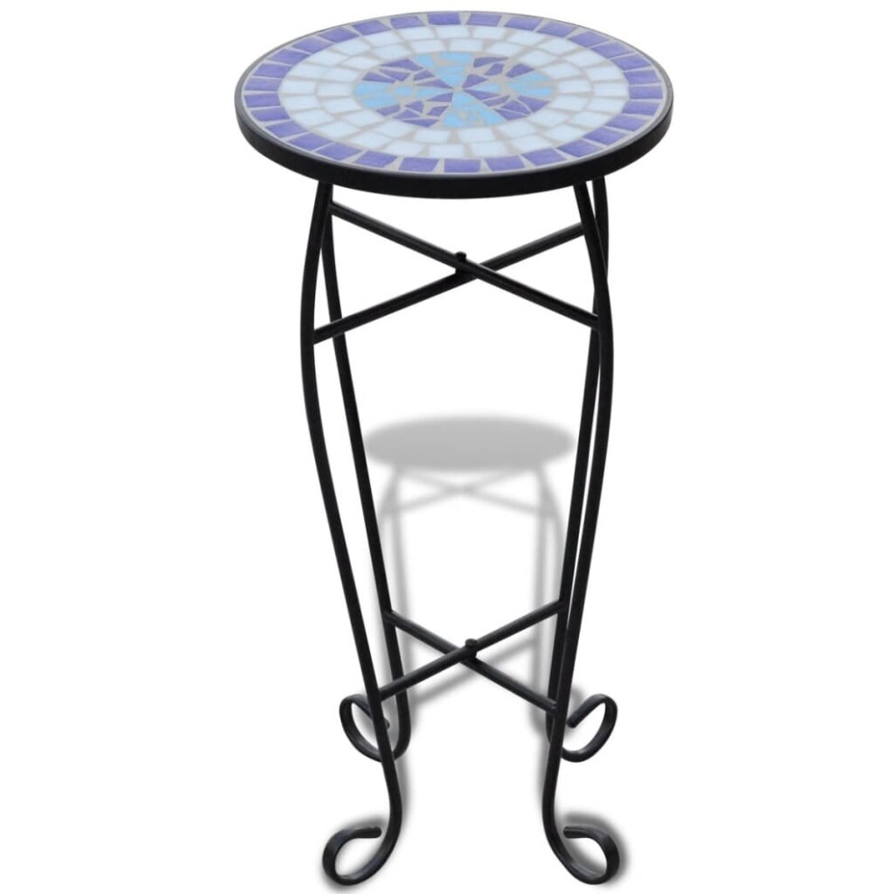 vidaXL Mosaic Side Table Blue White Outdoor Balcony Furniture Plant Stand