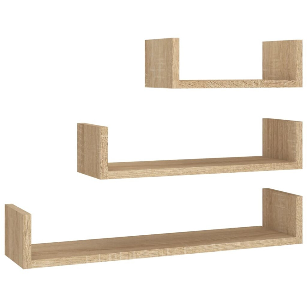 vidaXL 3x Wall Display Shelf Sonoma Oak Engineered Wood Floating Wall Shelf