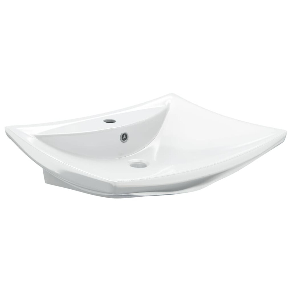 vidaXL Ceramic Basin Rectangular with Overflow & Faucet Hole Bathroom Sink