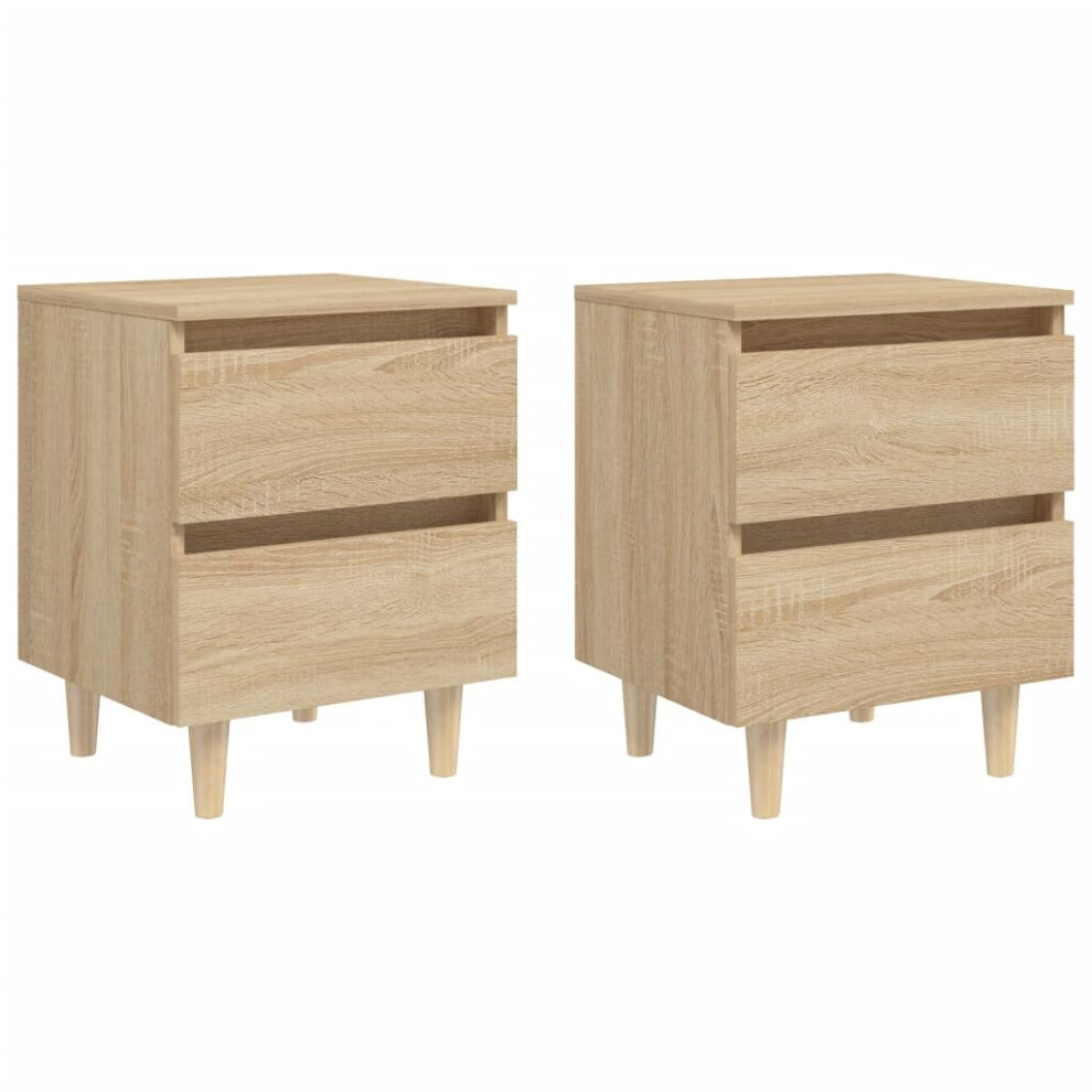 vidaXL 2x Bed Cabinets with Solid Pinewood Legs Sonoma Oak Bedroom Nightstand