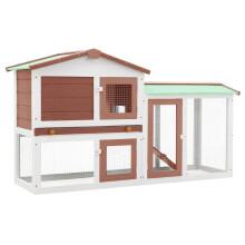vidaXL Outdoor Large Rabbit Hutch Brown and White Wood Small Animal Cage House