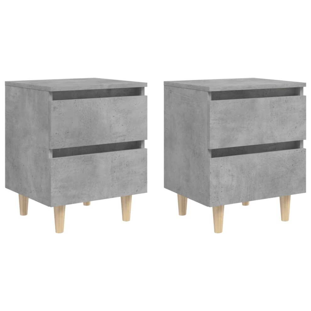 vidaXL 2x Bed Cabinets with Solid Pinewood Legs Concrete Grey Nightstand Table