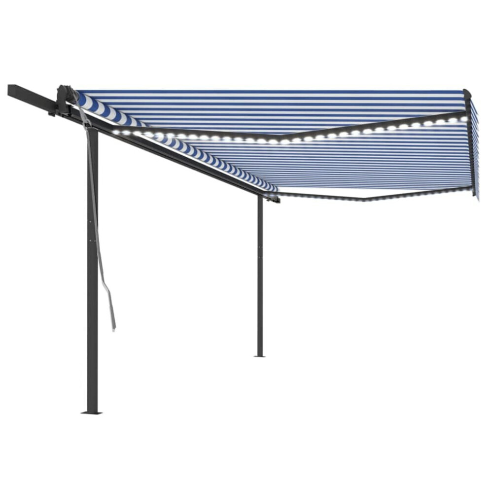 vidaXL Manual Retractable Awning with LED 5x3 m Blue and White Balony Patio