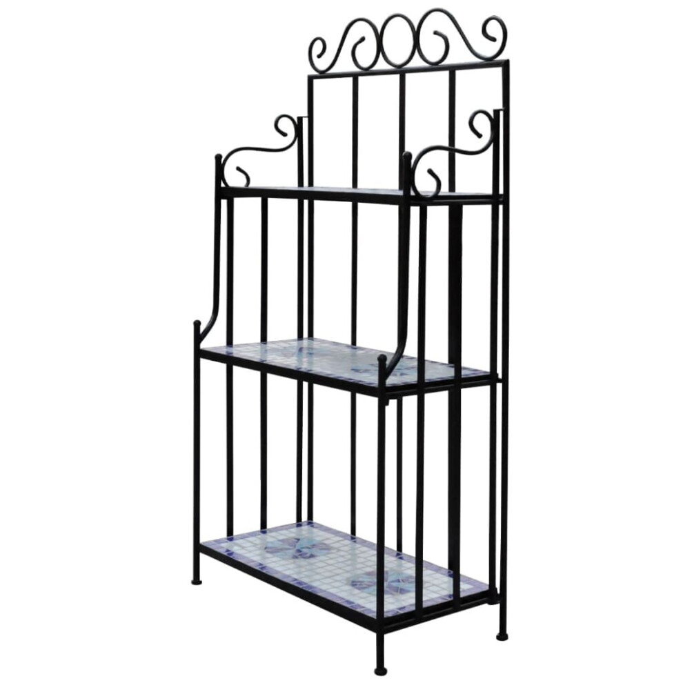 vidaXL Plant Stand Blue White Mosaic Pattern Garden Pot Display Rack Shelf