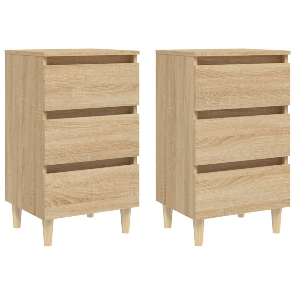 vidaXL 2x Bed Cabinets with Solid Wood Legs Sonoma Oak Bedroom Nightstand