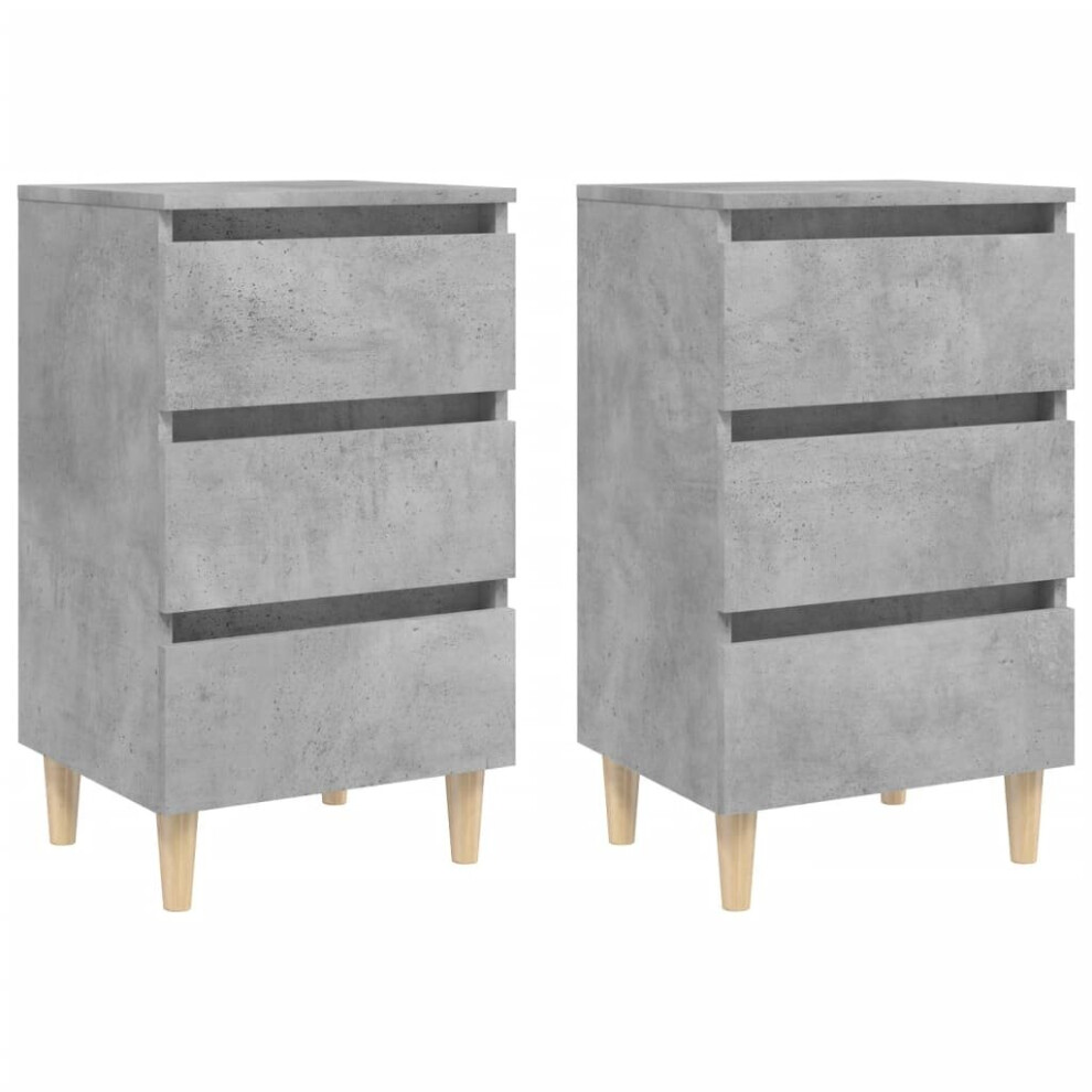 vidaXL 2x Bed Cabinets with Solid Wood Legs Concrete Grey Bedroom Nightstand