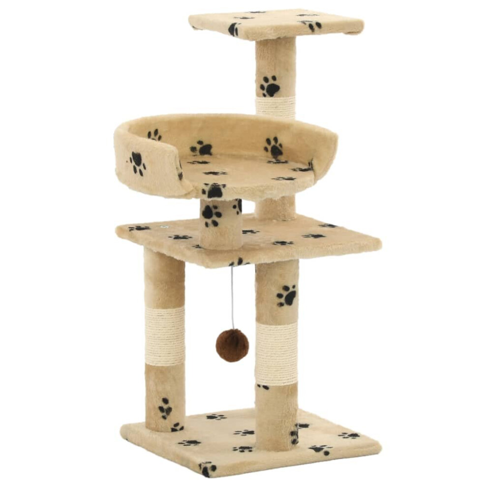 vidaXL Cat Tree with Sisal Scratching Posts 65cm Paw Prints Beige Play Tower