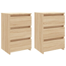 vidaXL 2x Bed Cabinets Sonoma Oak Engineered Wood - 3-Drawer Bedside Nightstands (40x35x62.5 cm) 806218