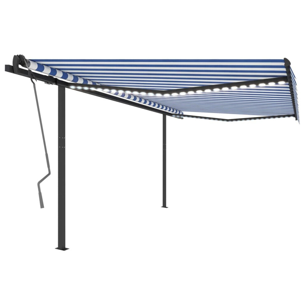 vidaXL Manual Retractable Awning with LED 4x3 m Blue and White Balony Patio