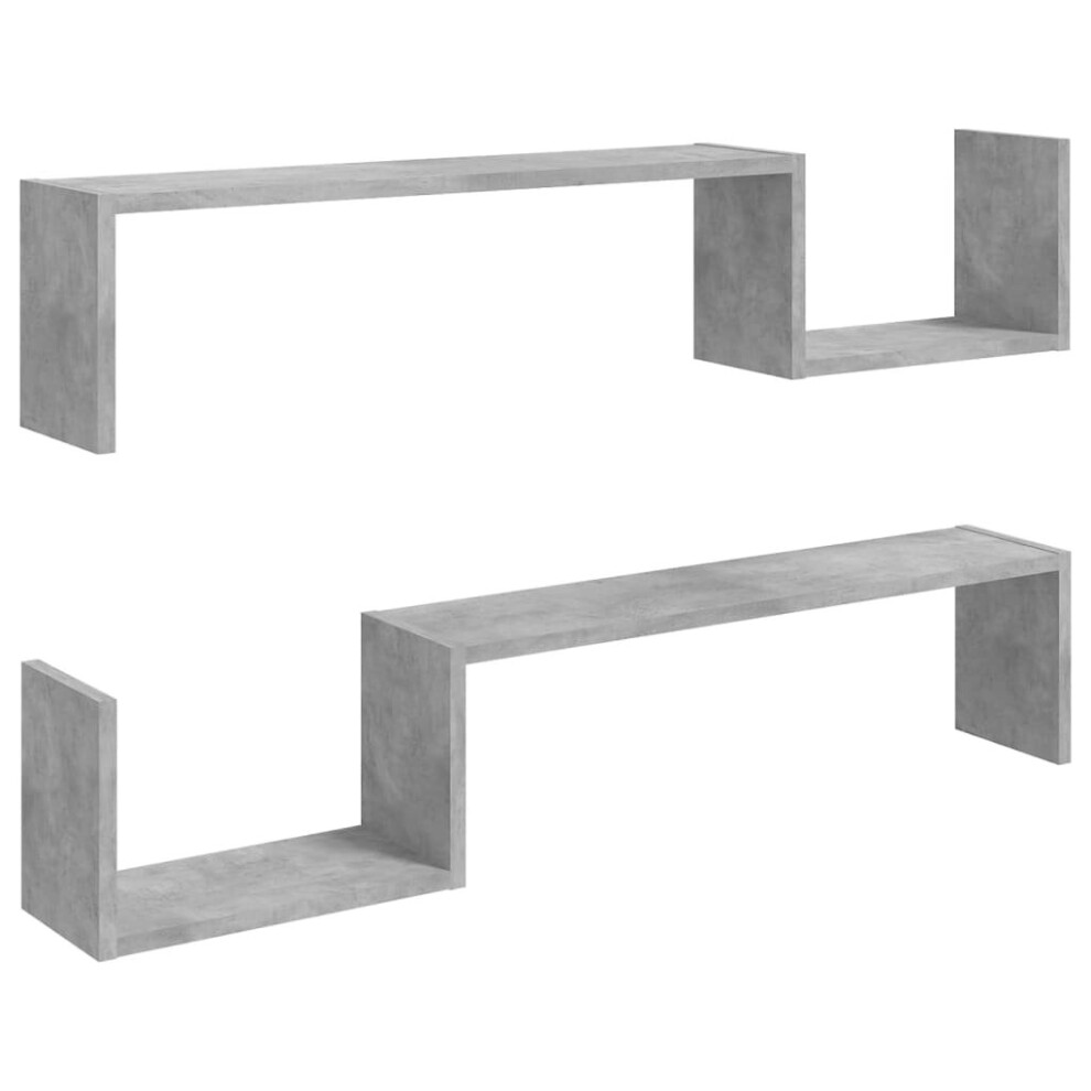 vidaXL 2x Wall Shelf Concrete Grey Engineered Wood Wall-Mounted Hanging Shelf